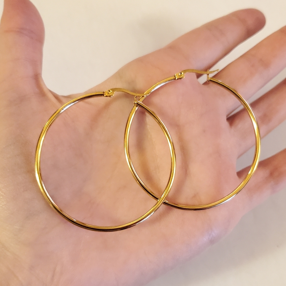 NWOT Large 50mm Yellow Gold Hoop Earrings